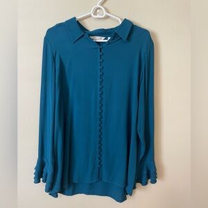 Soft Surroundings Ruffle Sleeve Button Front Blouse